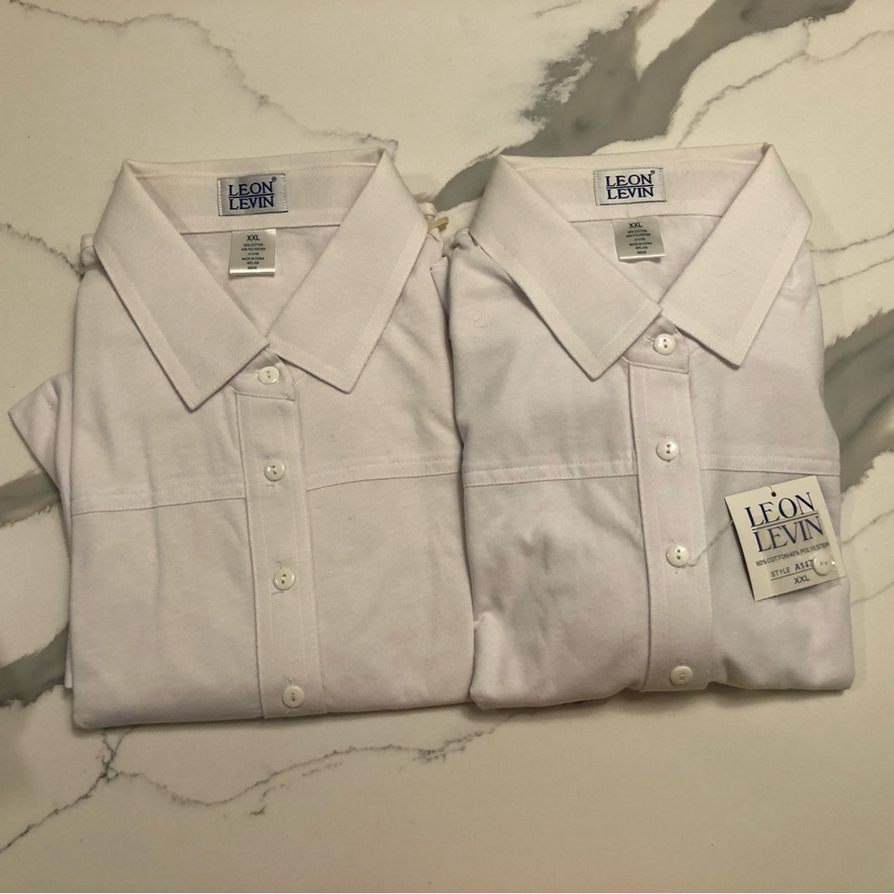 NWT Leon Levin 3/4 Sleeve White Classic Polo Shirts (2) XXL